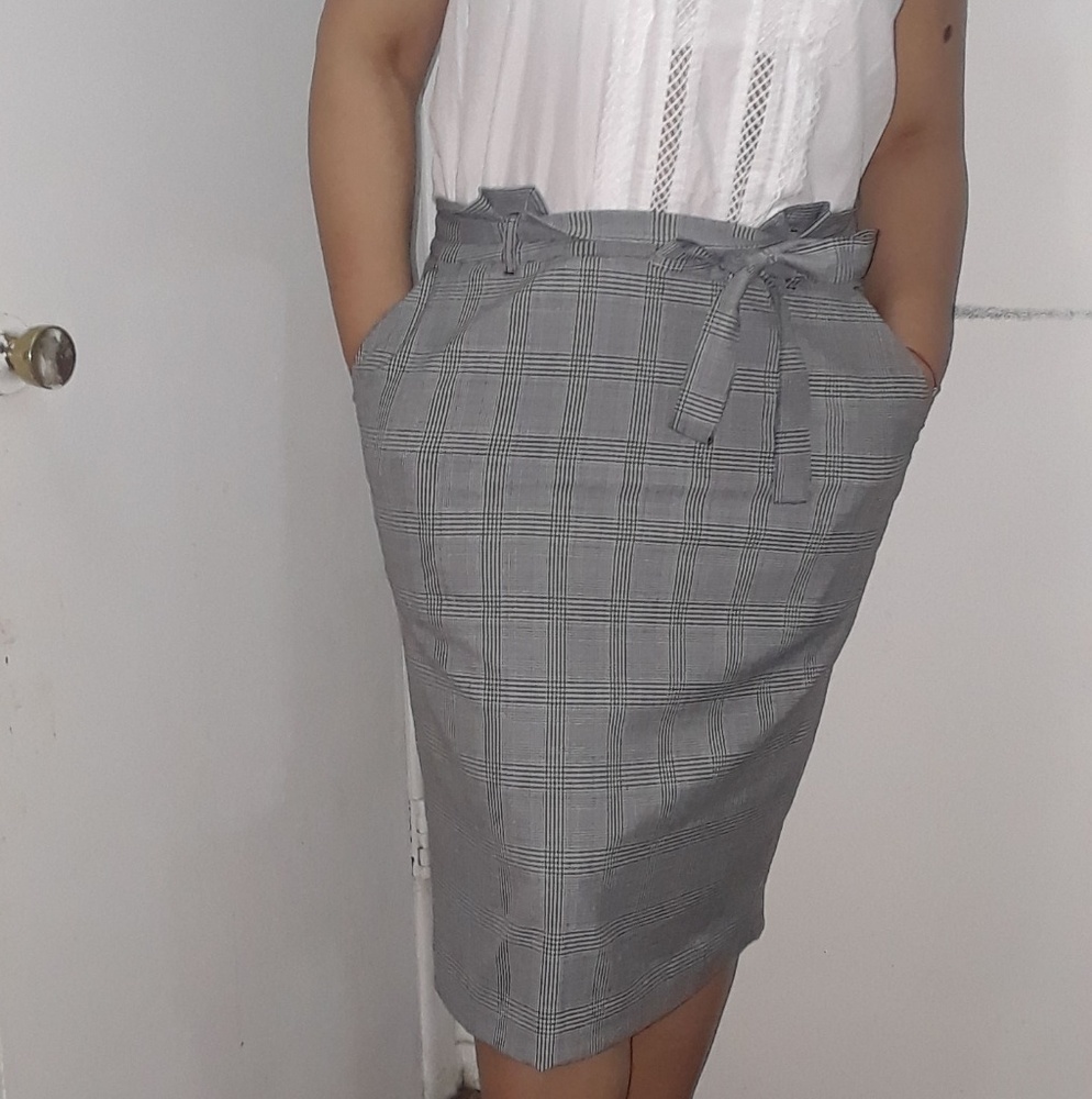 Machine Washable Tie Waist Plaid Pencil Skirt - Picture 2 of 8